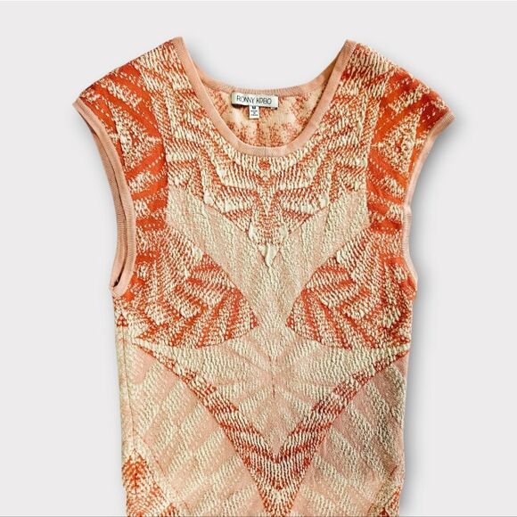 Ronny Kobo Tropez Blister Stitch Victoria Midi Textured Dress Coral Nude Combo M - Picture 7 of 13